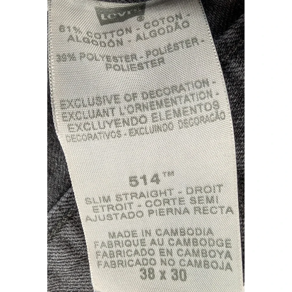 Levi's 514 Slim Straight Mens 38x30 Gray Faded Flap Pocket Jeans